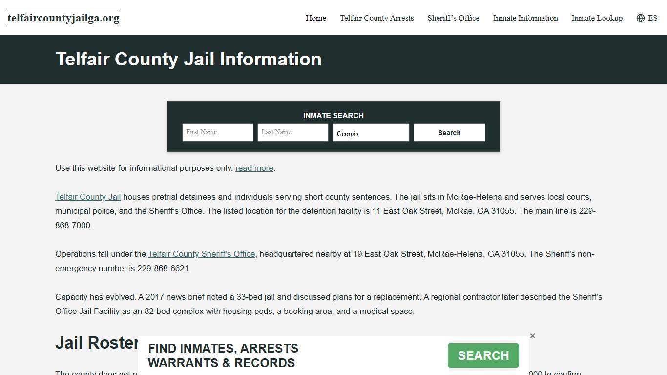 Telfair County, GA Jail Roster, Inmate Info