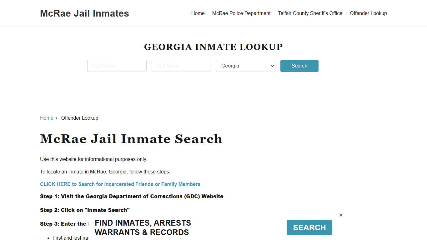 McRae, GA Detainee Lookup